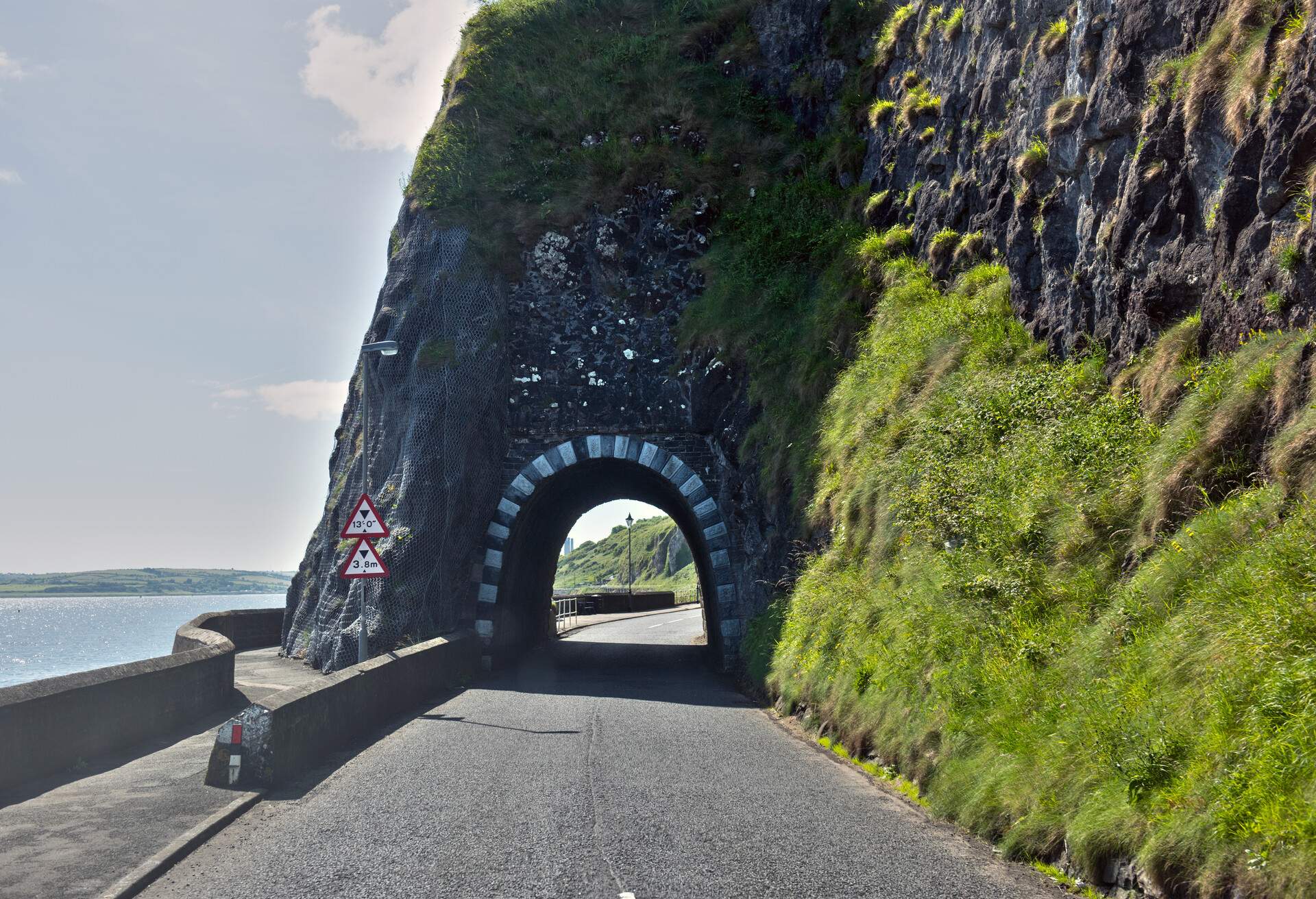 Coastal road and tunnel at Larne in County Antrim of Northern Ireland
