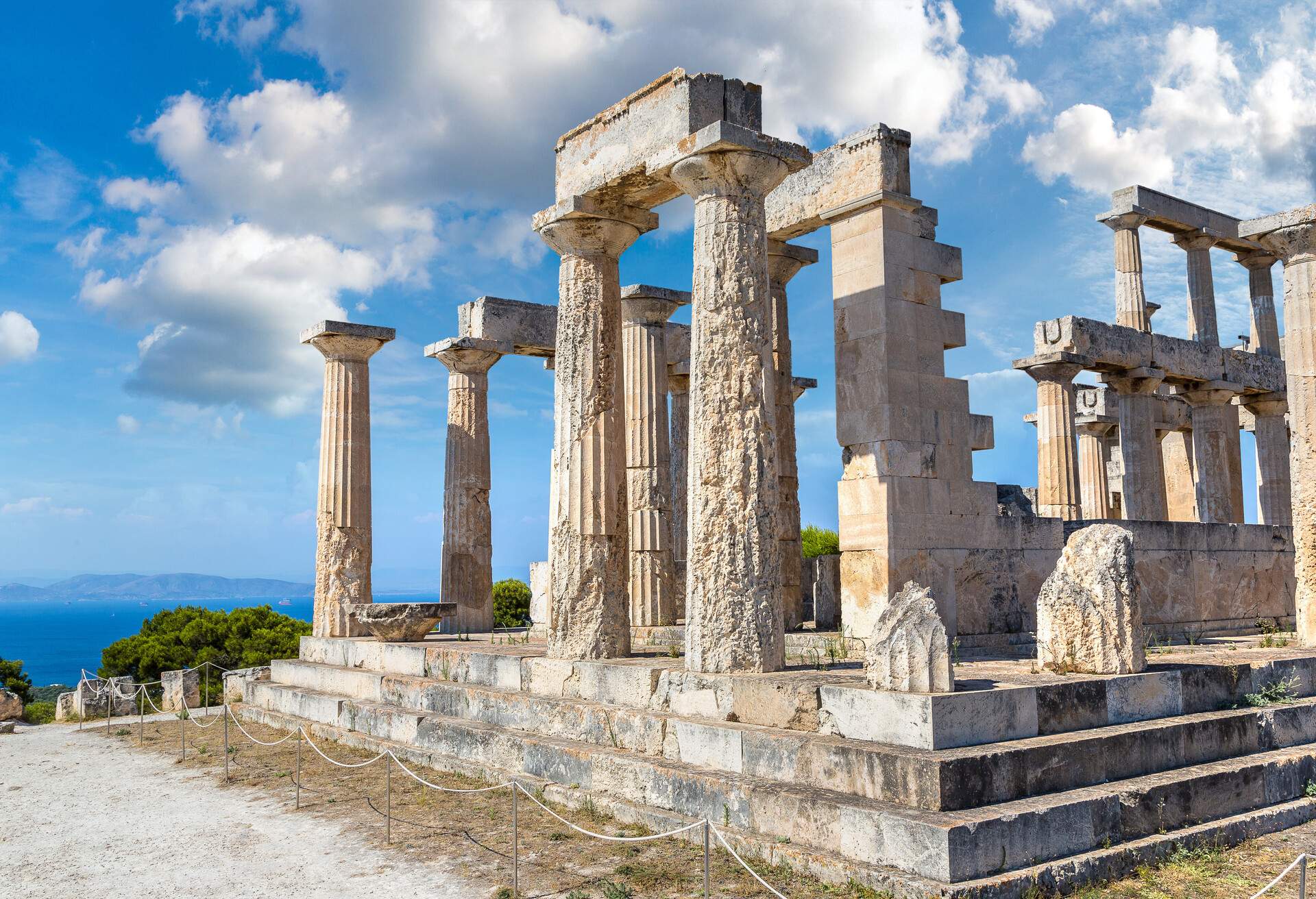 Aphaia temple on Aegina island in a summer day in Greece.
