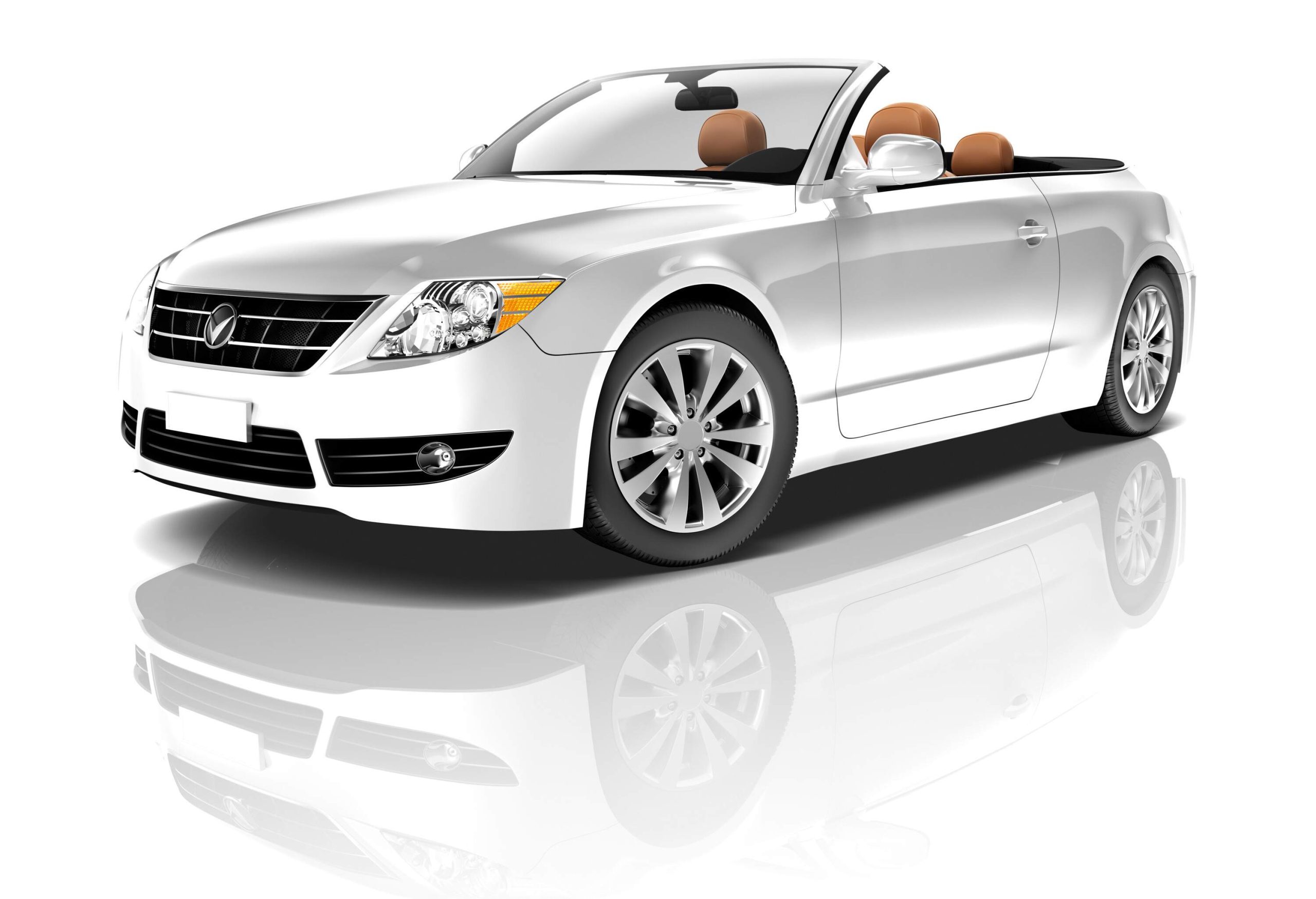 A 3D image of a silver convertible car.