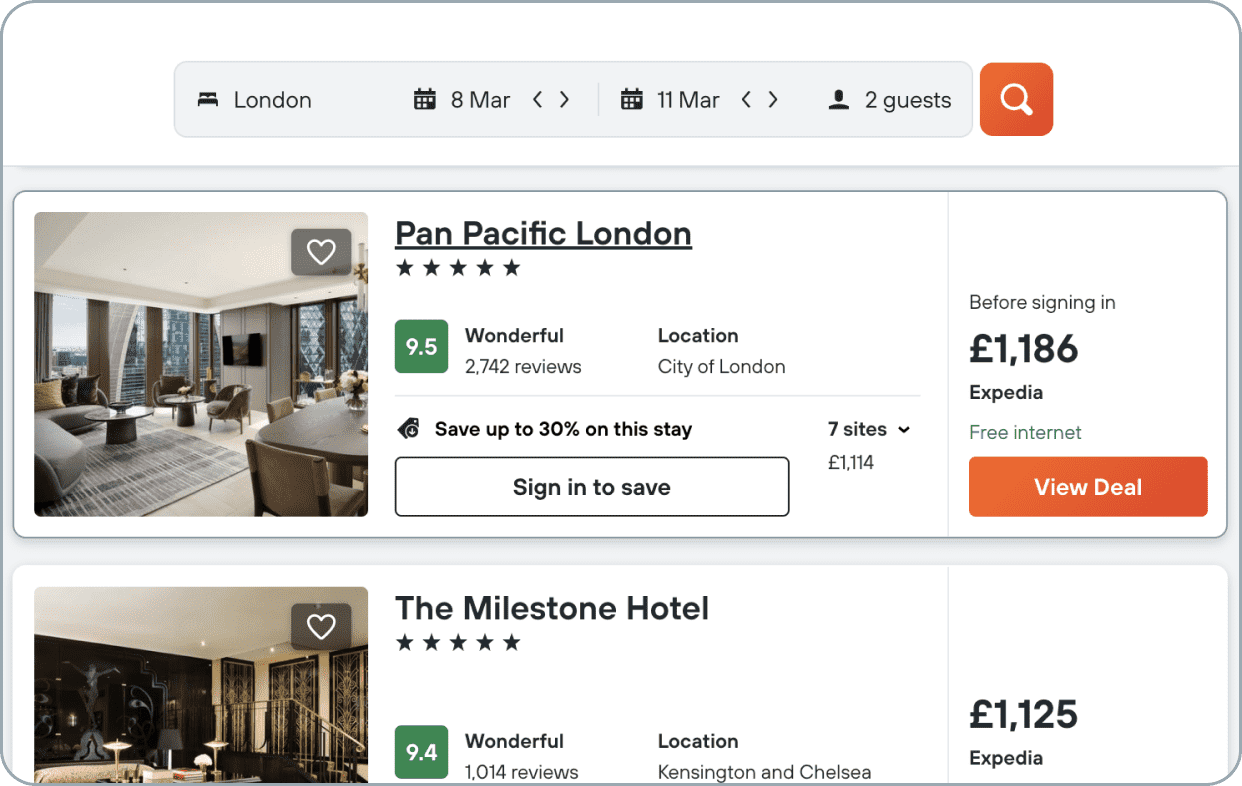 Step three of how to find a hotel room with roll-in shower: click on the name of the hotel you are interested in