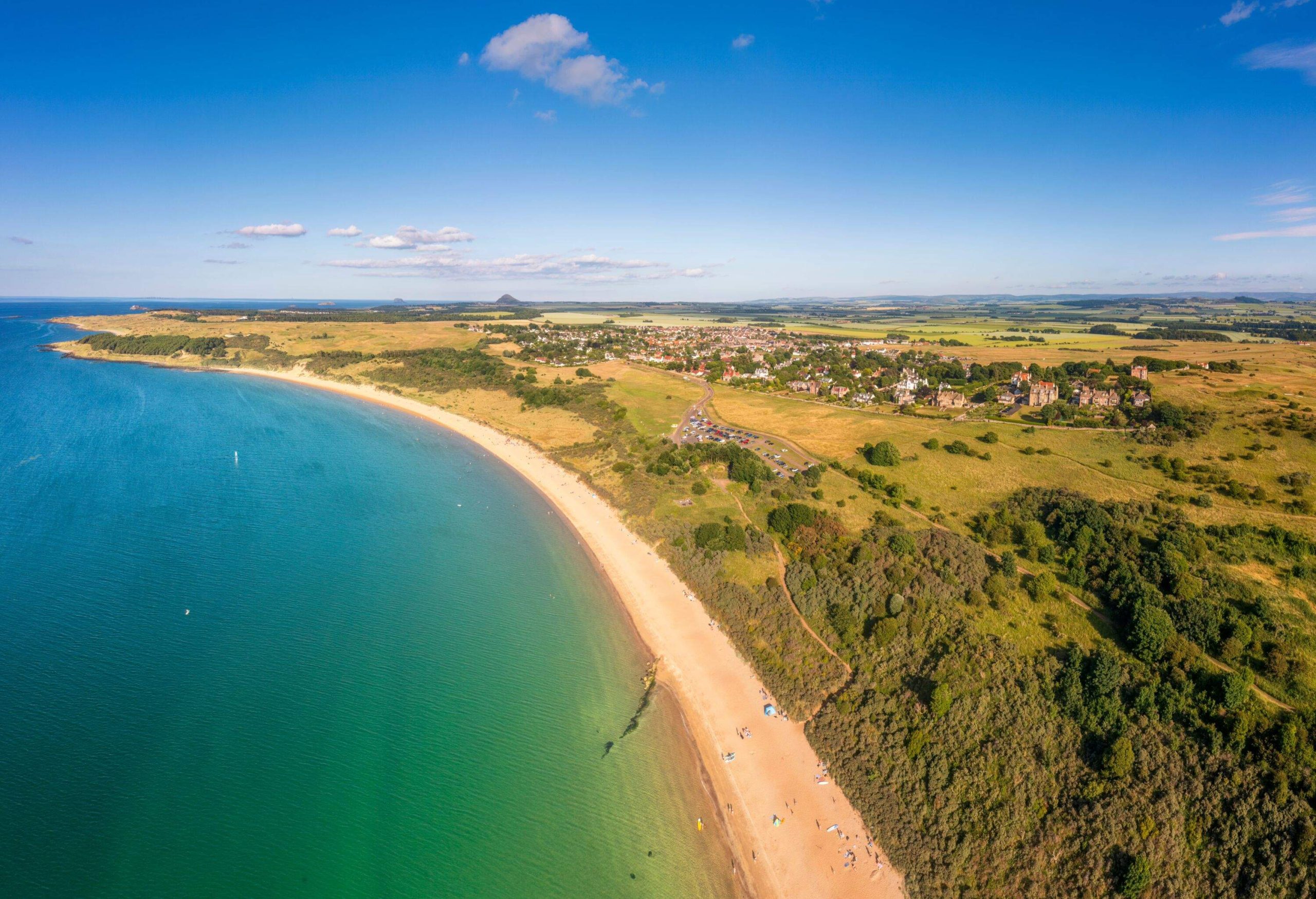 Aerial view of a beach on a sunny day 