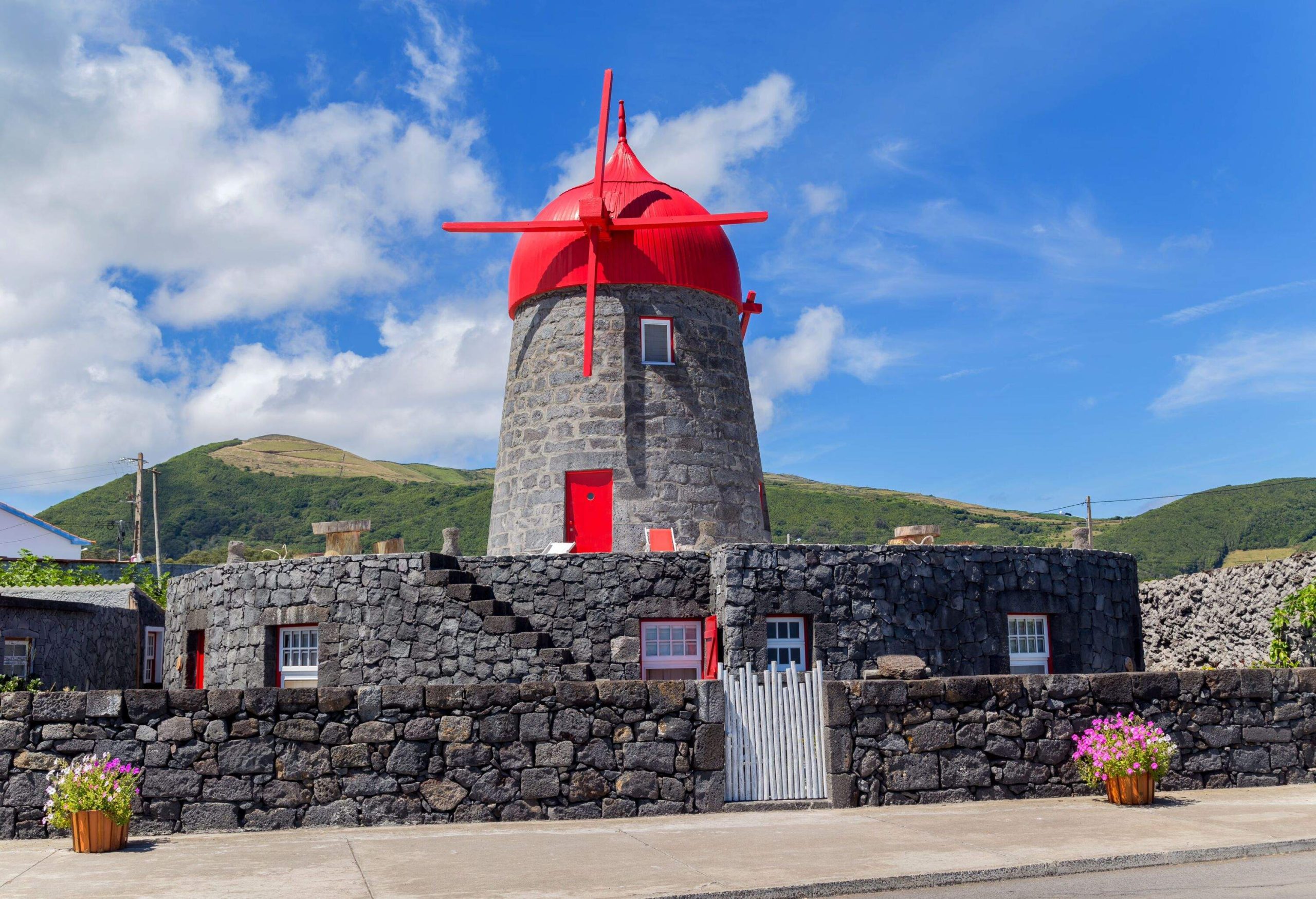 A traditional windmill on Vila da Praia, Graciosa Island, Azores, Portugal