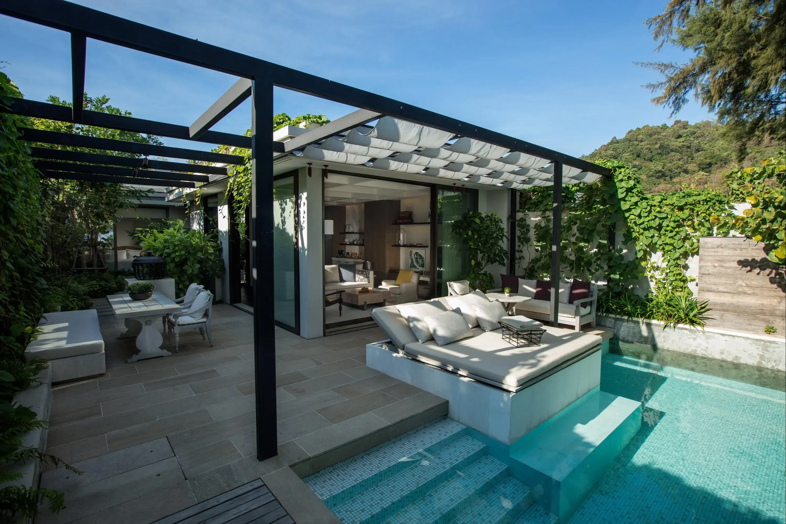 Exterior view of a hotel villa with private view
