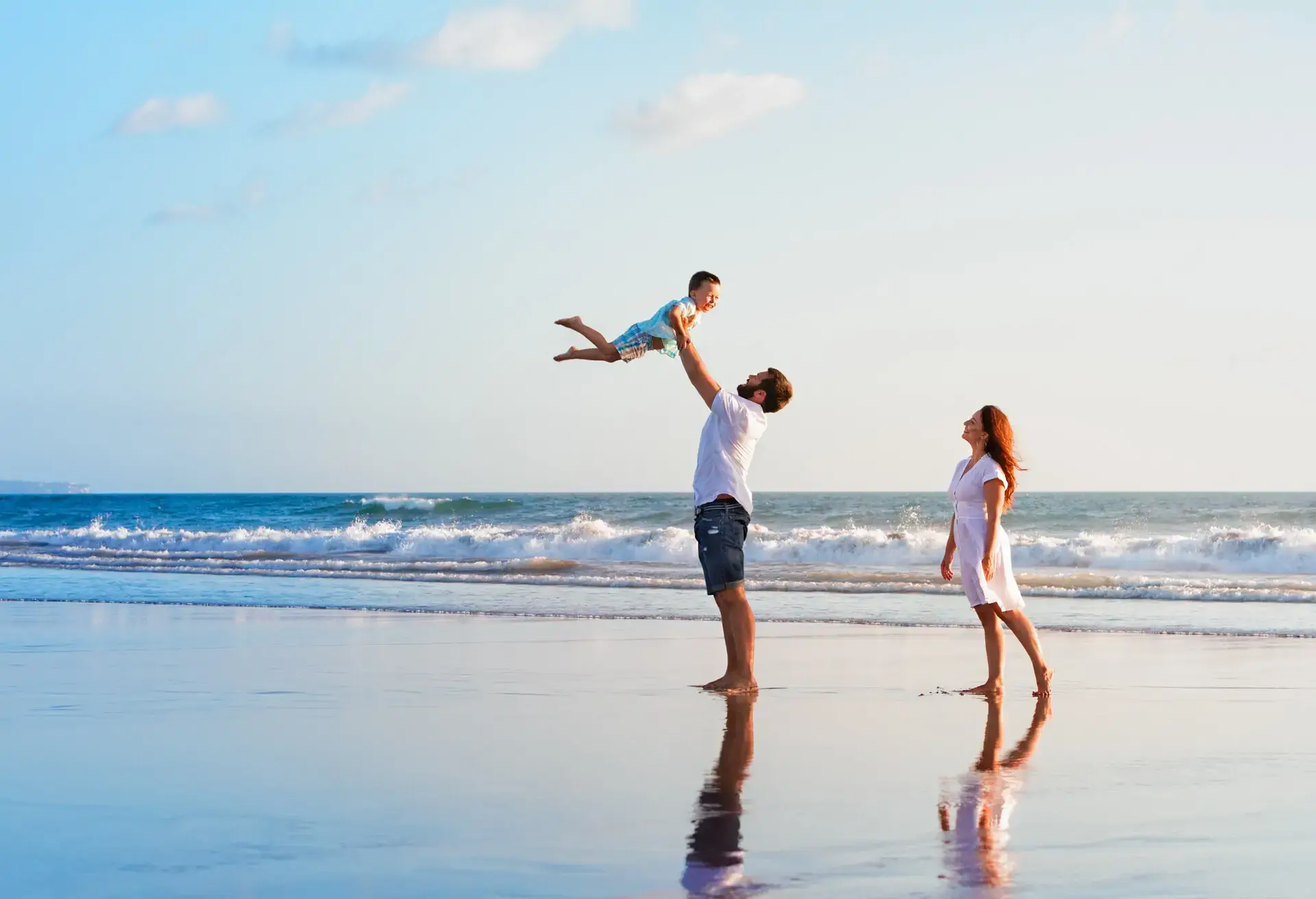 A young family enjoying their holidays on an island.