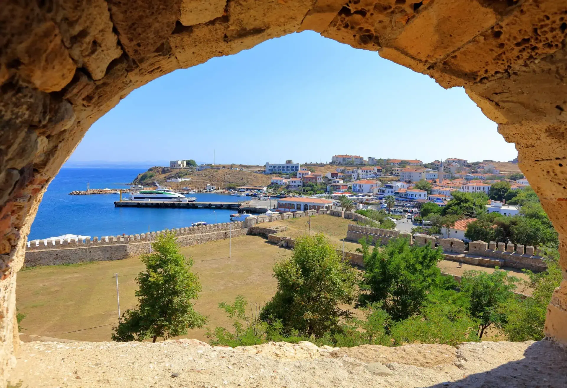 A view from Tenedo castle on Bozcaasa island, Turkey.