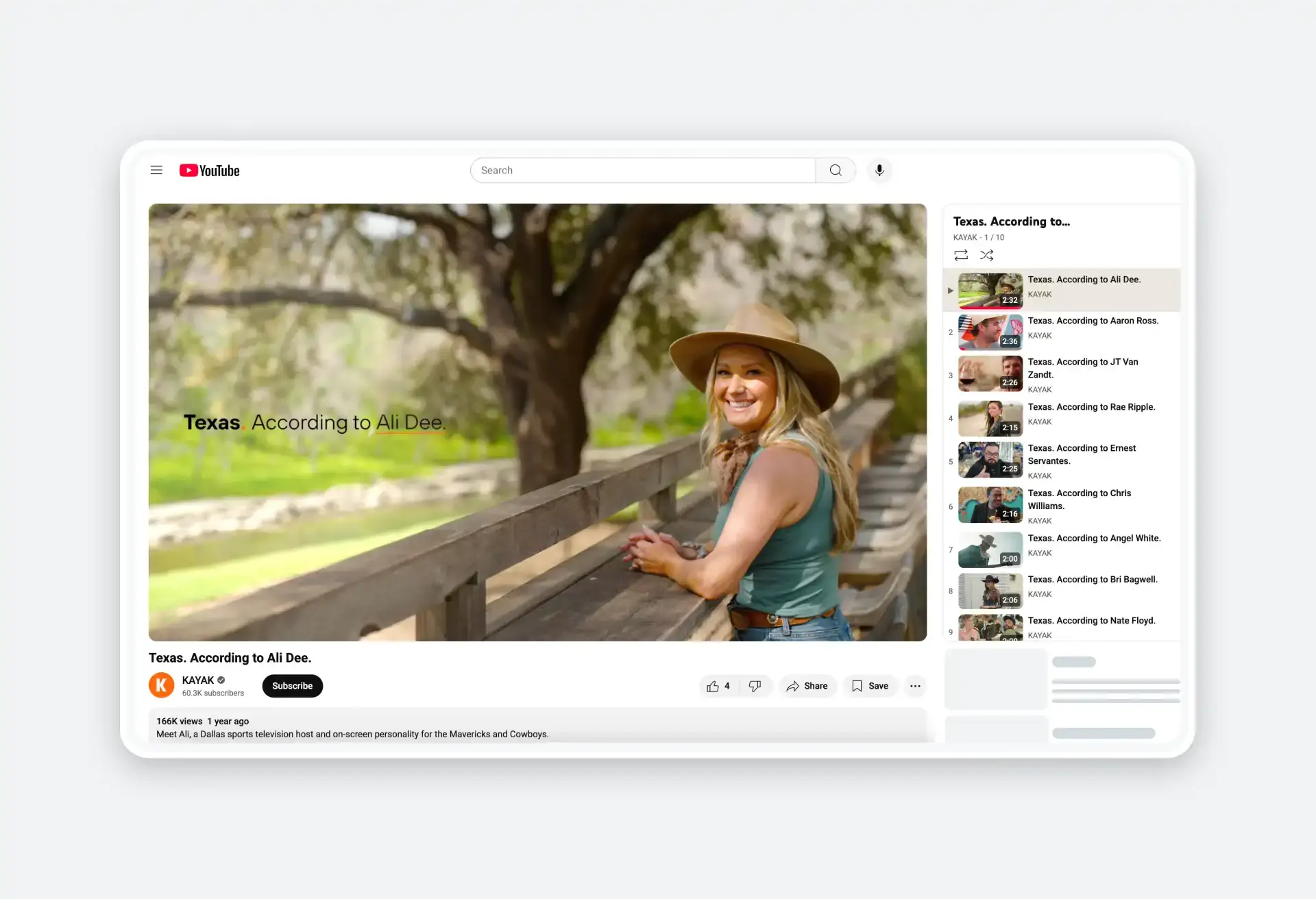 YouTube video 'Texas. According to Ali Dee' shows a smiling woman in a sunny park.