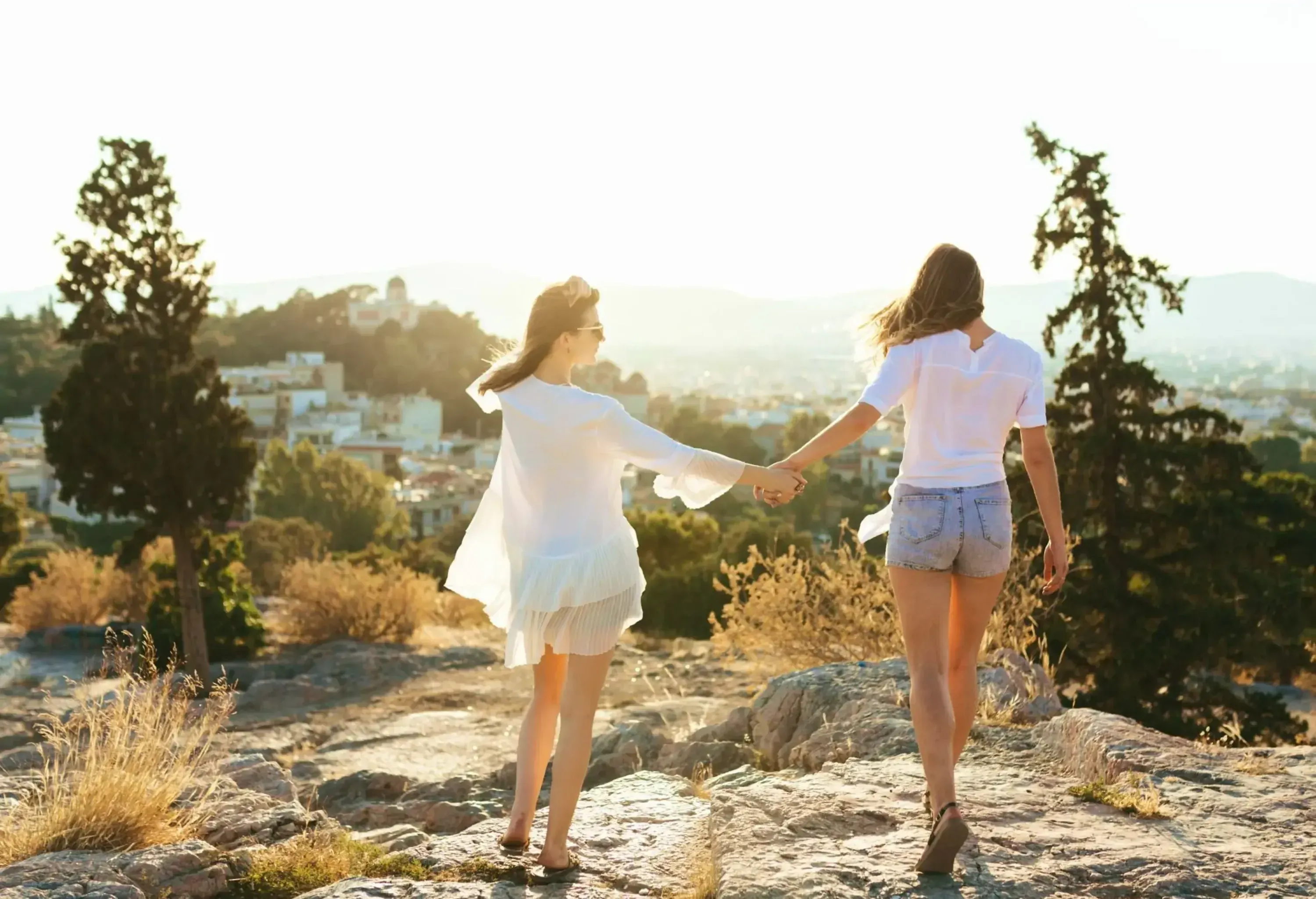 Photo series of russian tourists enjoying city break in Athens - walking in Plaka, ordering Uber, eating famous Greek souvlaki, shopping and enjoying sunset with the view over Athens.