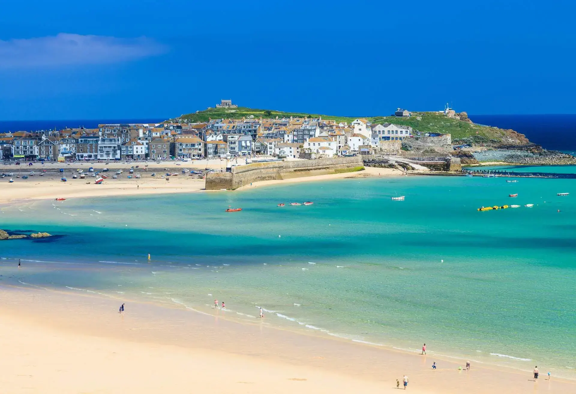 View overlooking Porthminster Beach St Ives Cornwall England UK