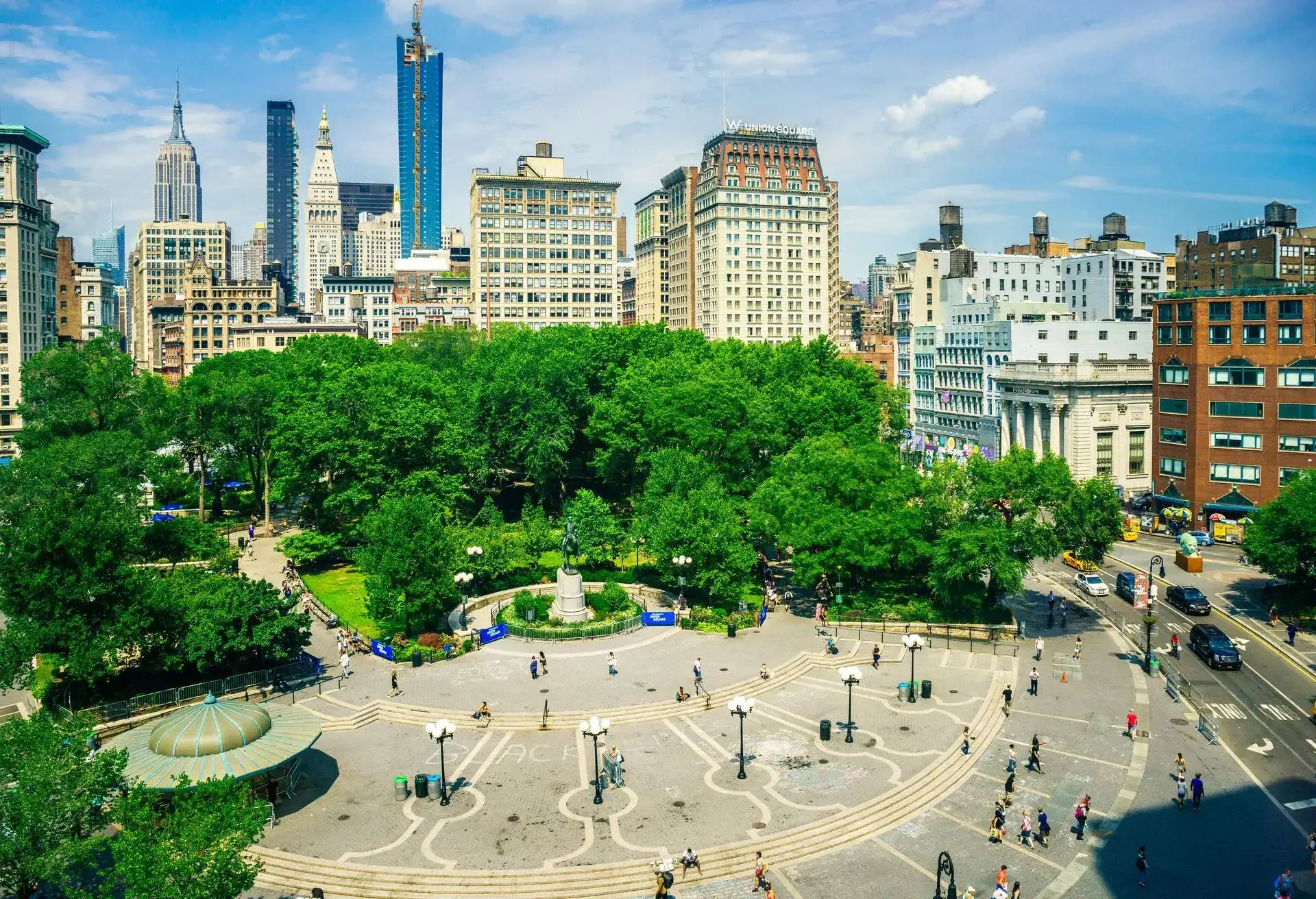 New York's Union Square seen on a hot summer afternoon from above.