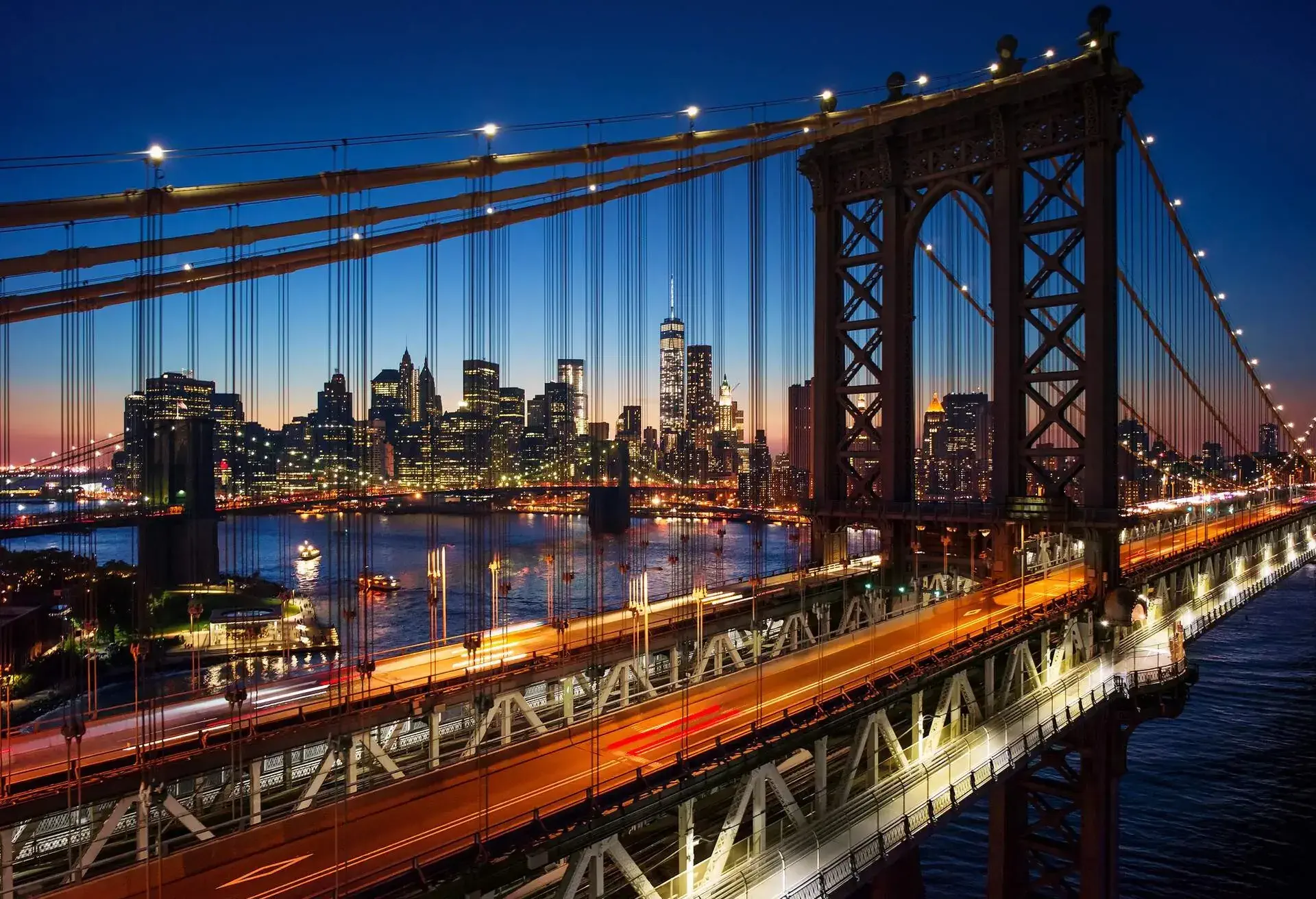 New York City - beautiful sunset over manhattan with manhattan and brooklyn bridge; Shutterstock ID 227293255