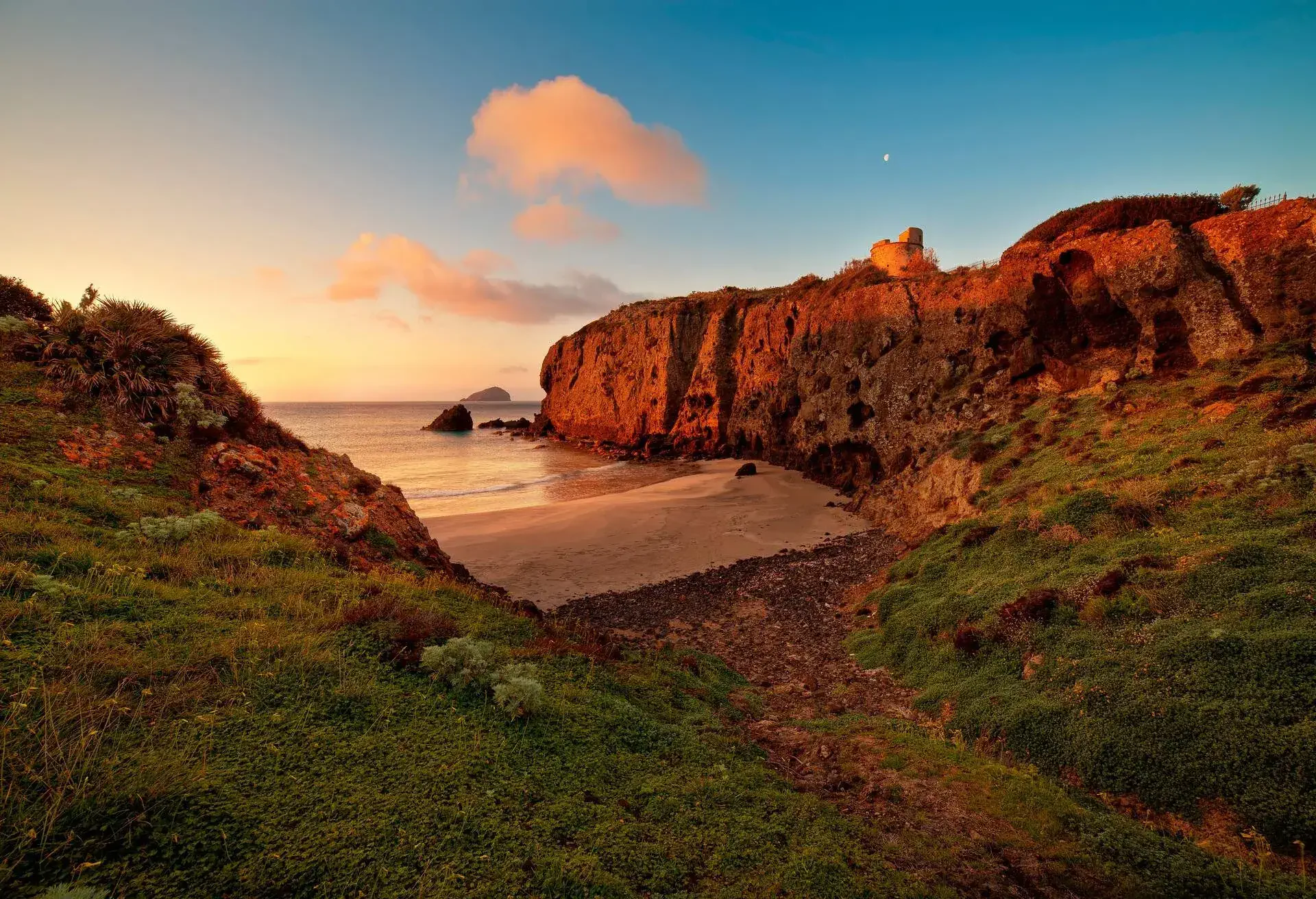 Beach in town of Turriff Cannai Tower, south of S. Antioco, in front of Island Cow.