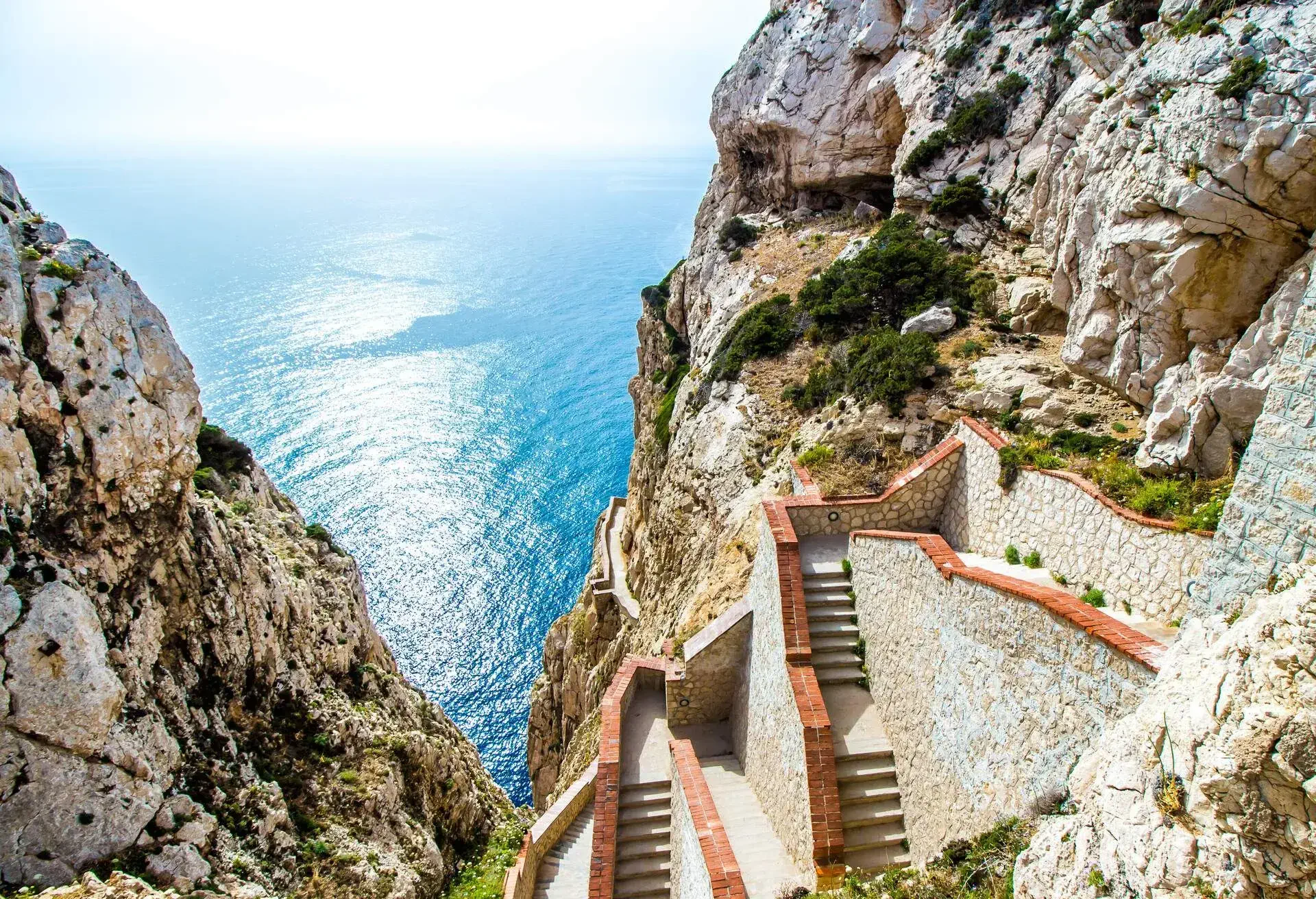 The stairway leading to the Neptune's Grotto, in Capo Caccia cliffs, near Alghero, in Sardinia, Italy