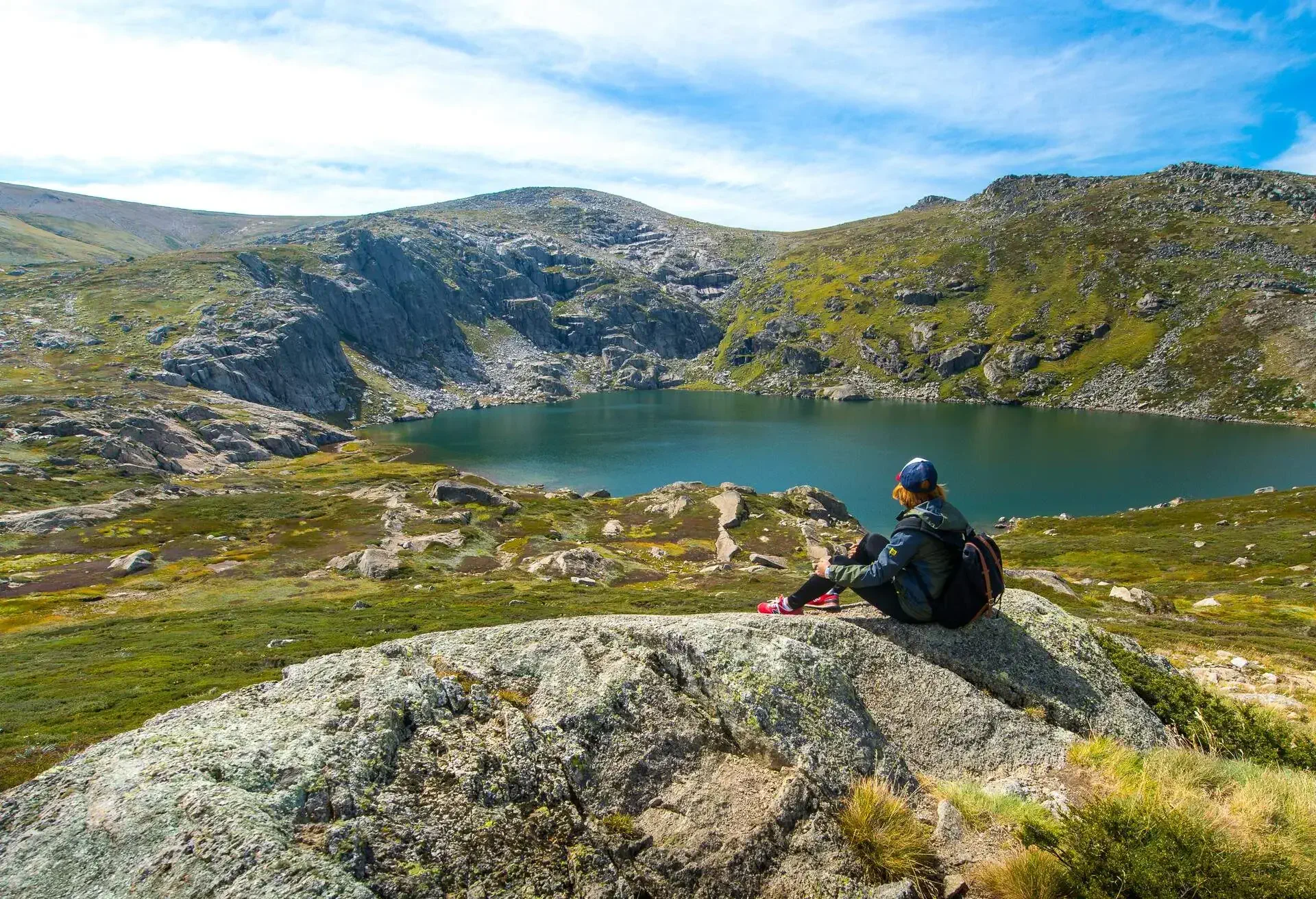 Traveler at Blue lake track in Kosciuszko national park.