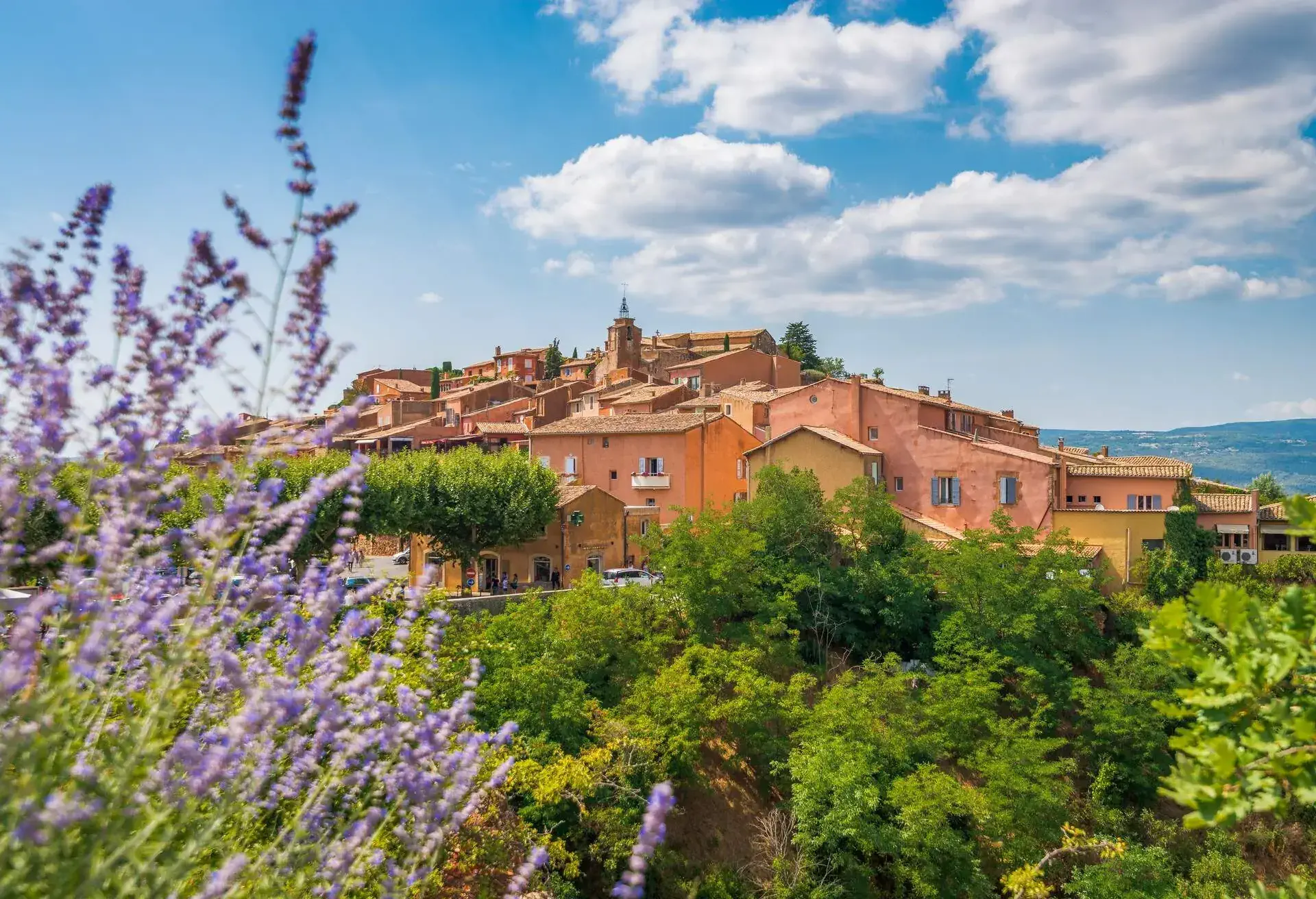 Provence, France - July 11, 2017: Roussillon is a commune in the Vaucluse department in the Provence-Alpes-Côte d'Azur region in Southeastern France. It is noted for its large ochre deposits found in the clay surrounding the village.