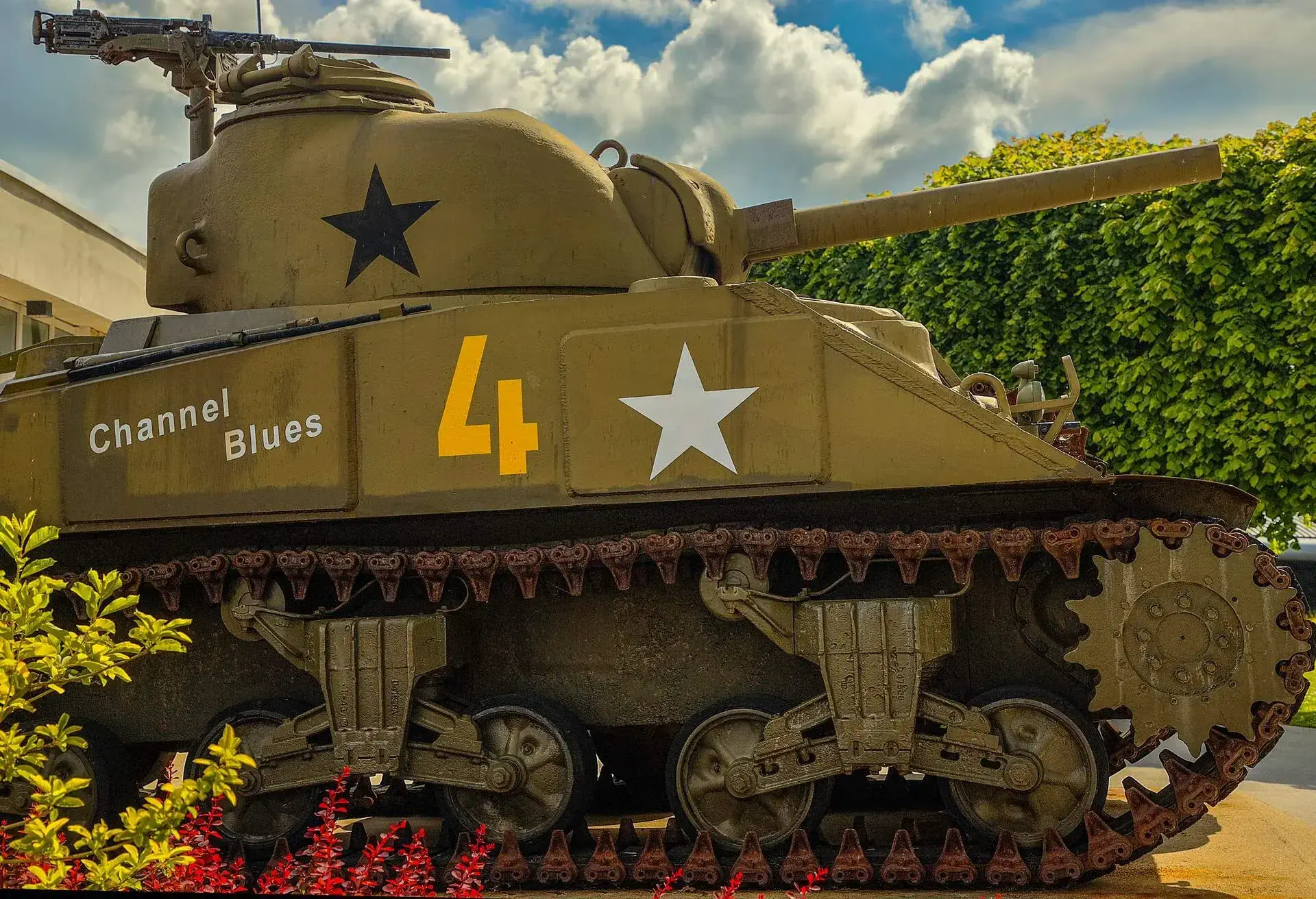 Sainte-Mère-Église is a town in Normandy, France. This photo was taken in the city centre and it shows a WW2 tank.