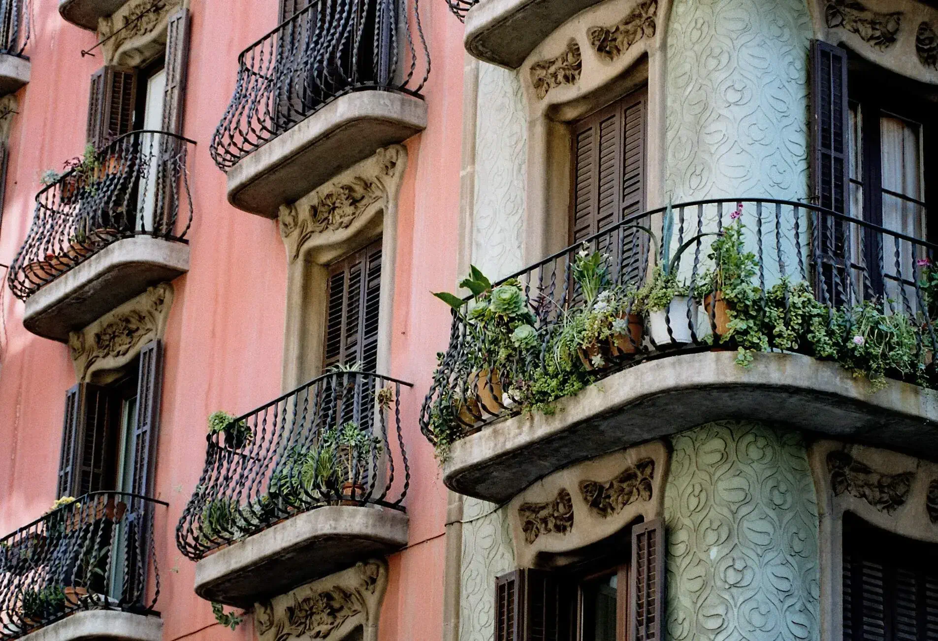 Balconies in Barcelona. A shot taken in the Gracia area. Can be used as a background.