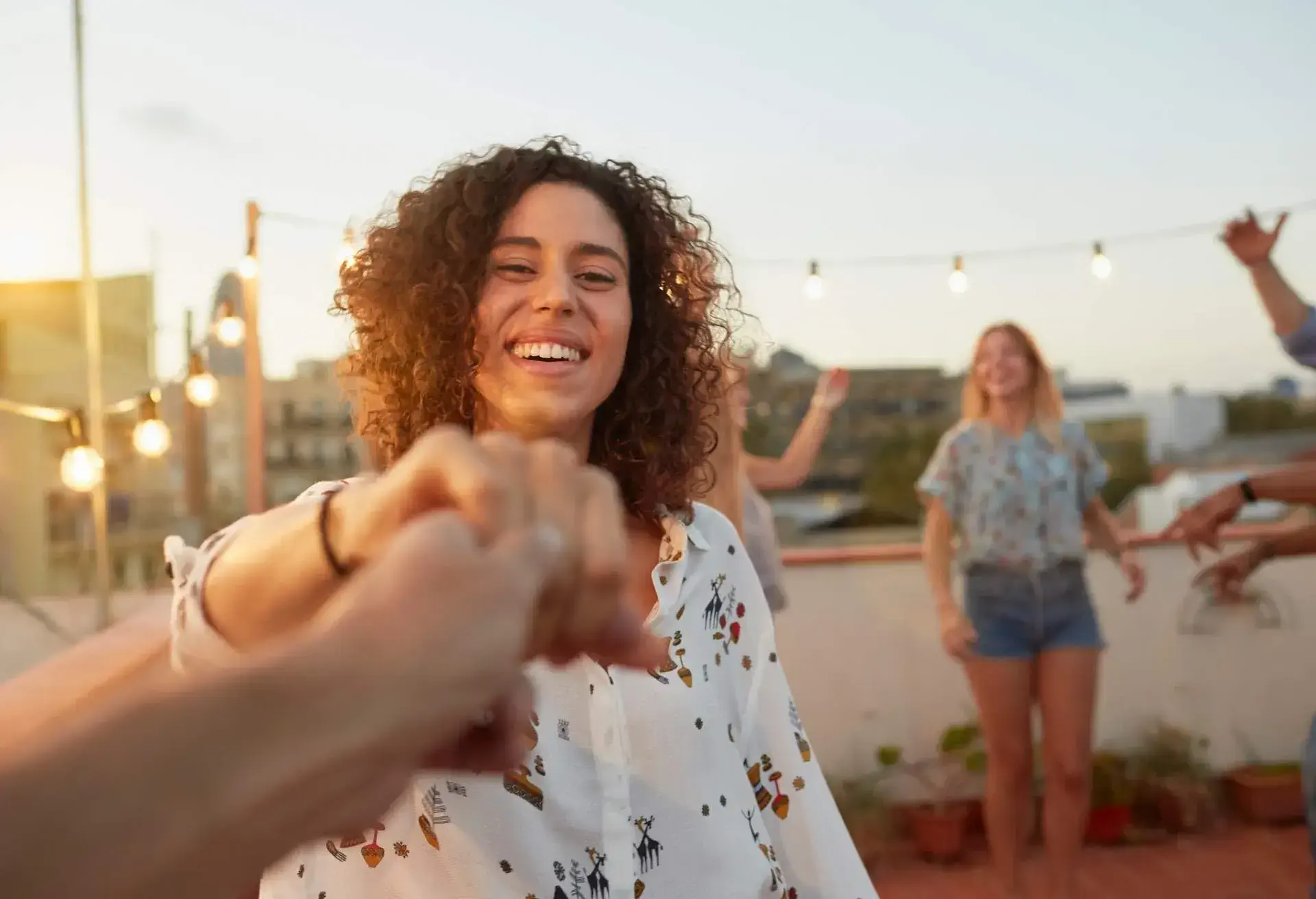 Dancing with my girlfriend at a rooftop party from pov.