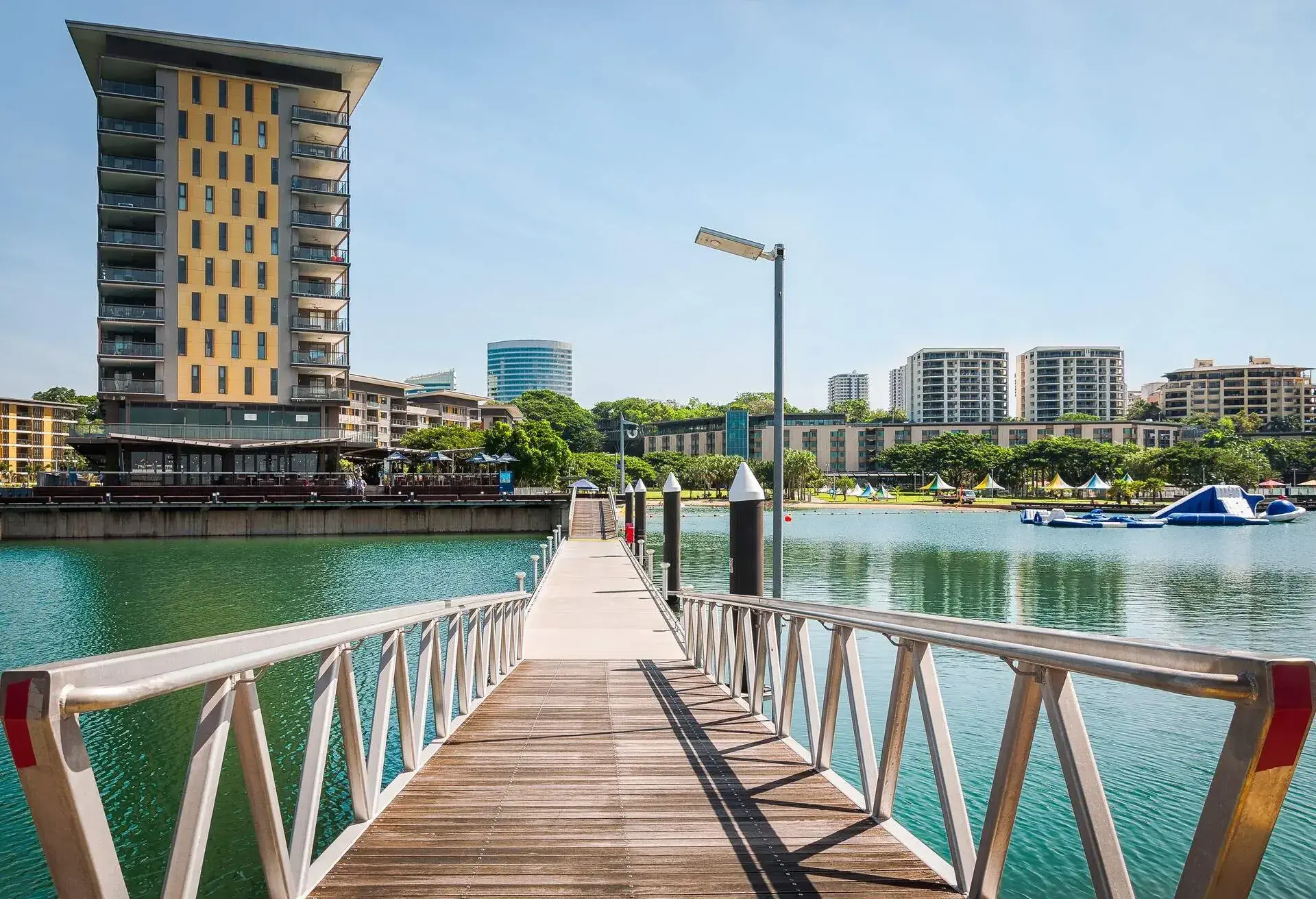 Scenic spot at Darwin Waterfront Wharf, Kitchener Bay, Northern Territory, Australia. The Darwin Waterfront is a popular place for restaurants, shops, water sports, and cruise ships.; Shutterstock ID 648487078; SF SSA Case with Manager Approval: SF6759285; Job: ; Client/Licensee: ; Other:
