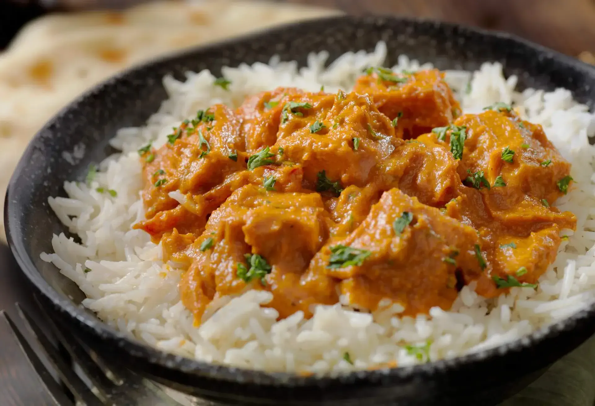 Tofu Curry with Rice and Naan Bread