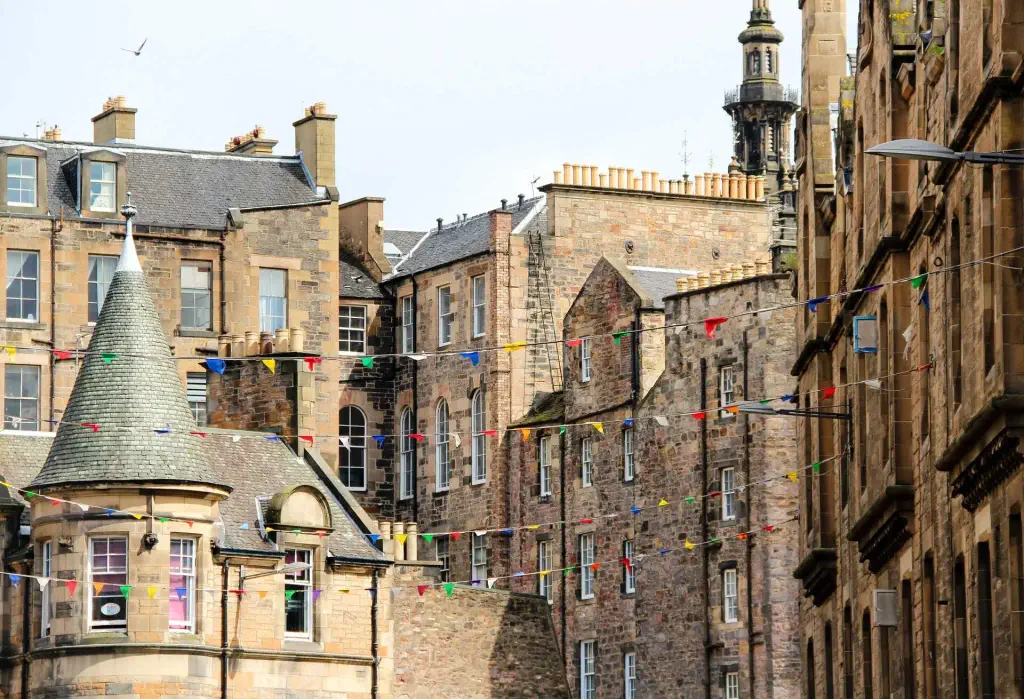 Old town buildings in Edinburgh, Scotland.