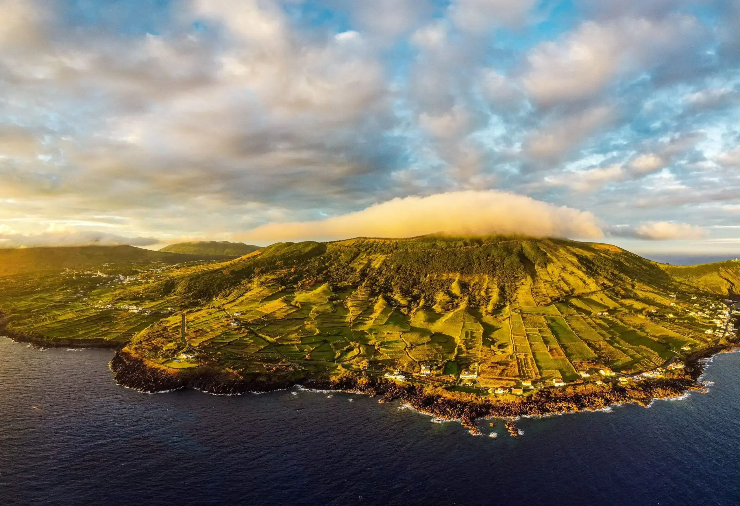 Graciosa island (Azores, Portugal, Europe) from up high, drone photo