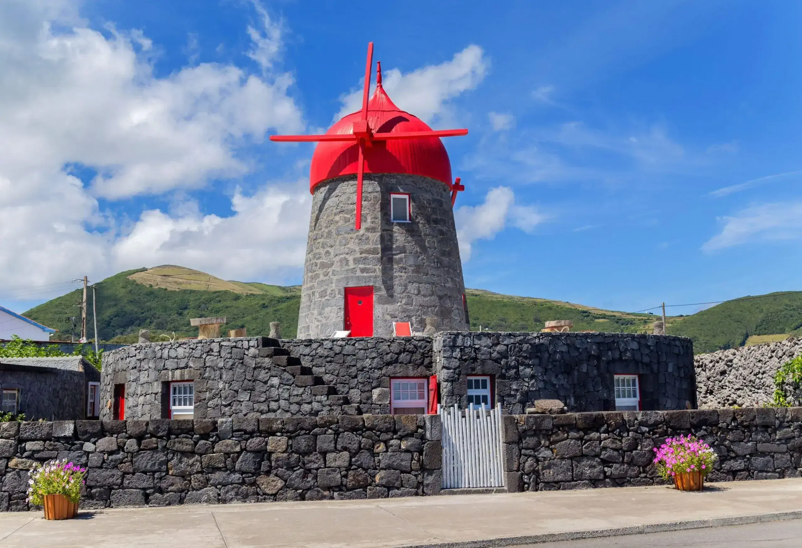 A traditional windmill on Vila da Praia, Graciosa Island, Azores, Portugal