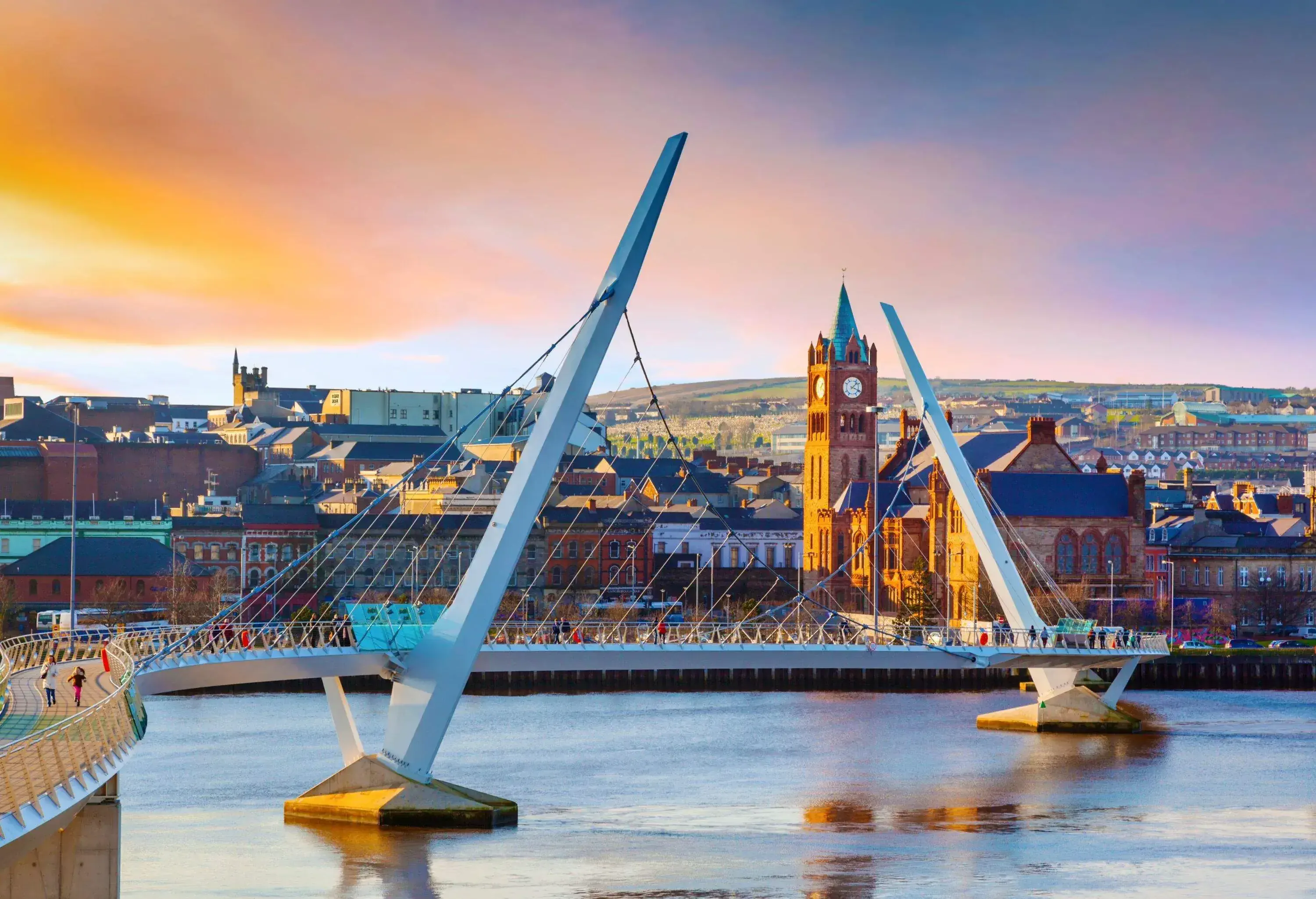 The Peace Bridge is a cycle and footbridge bridge across the River Foyle in Derry, Northern Ireland. It opened on 25 June 2011, connecting Ebrington Square with the rest of the city centre