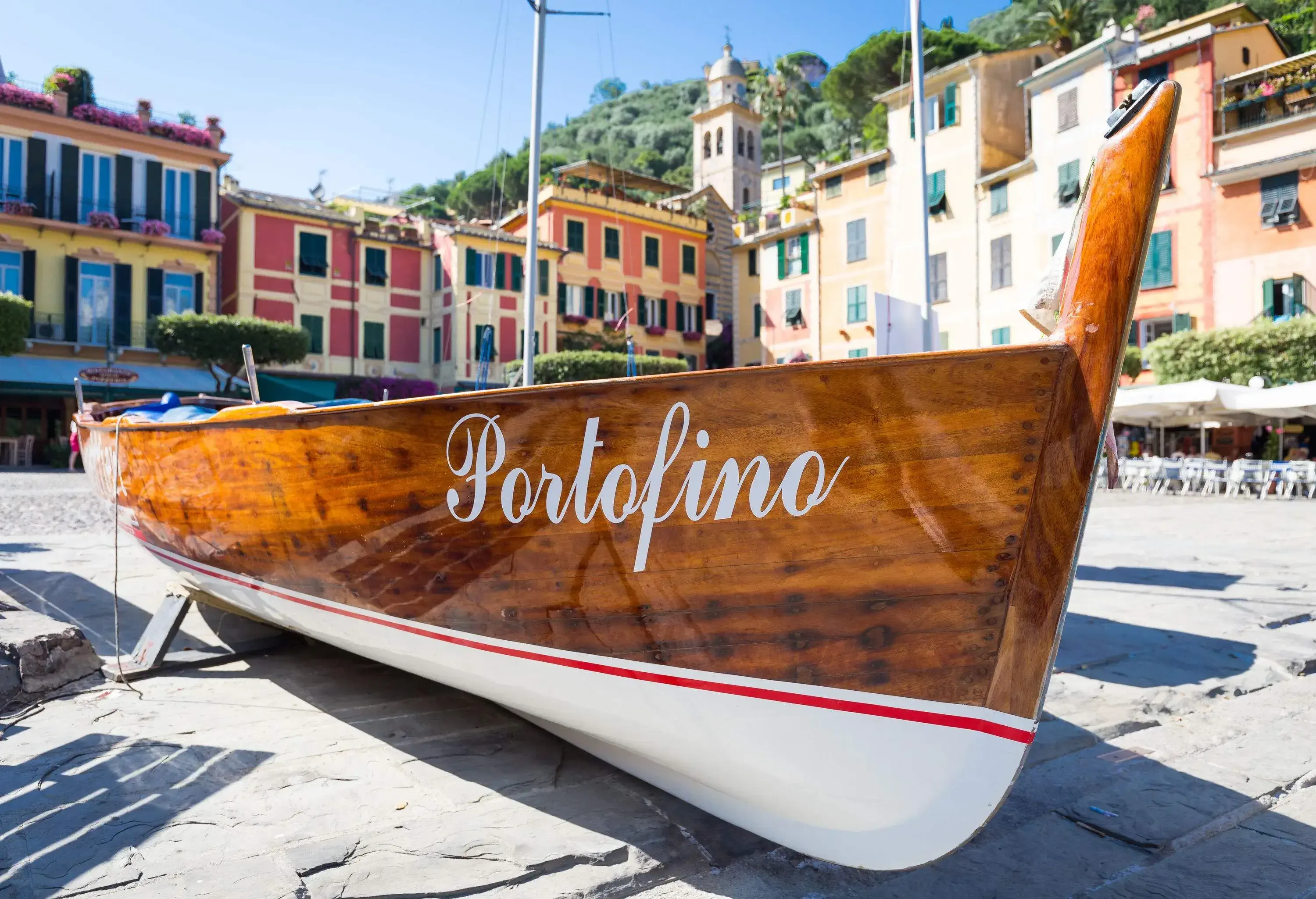 A brown boat with the word