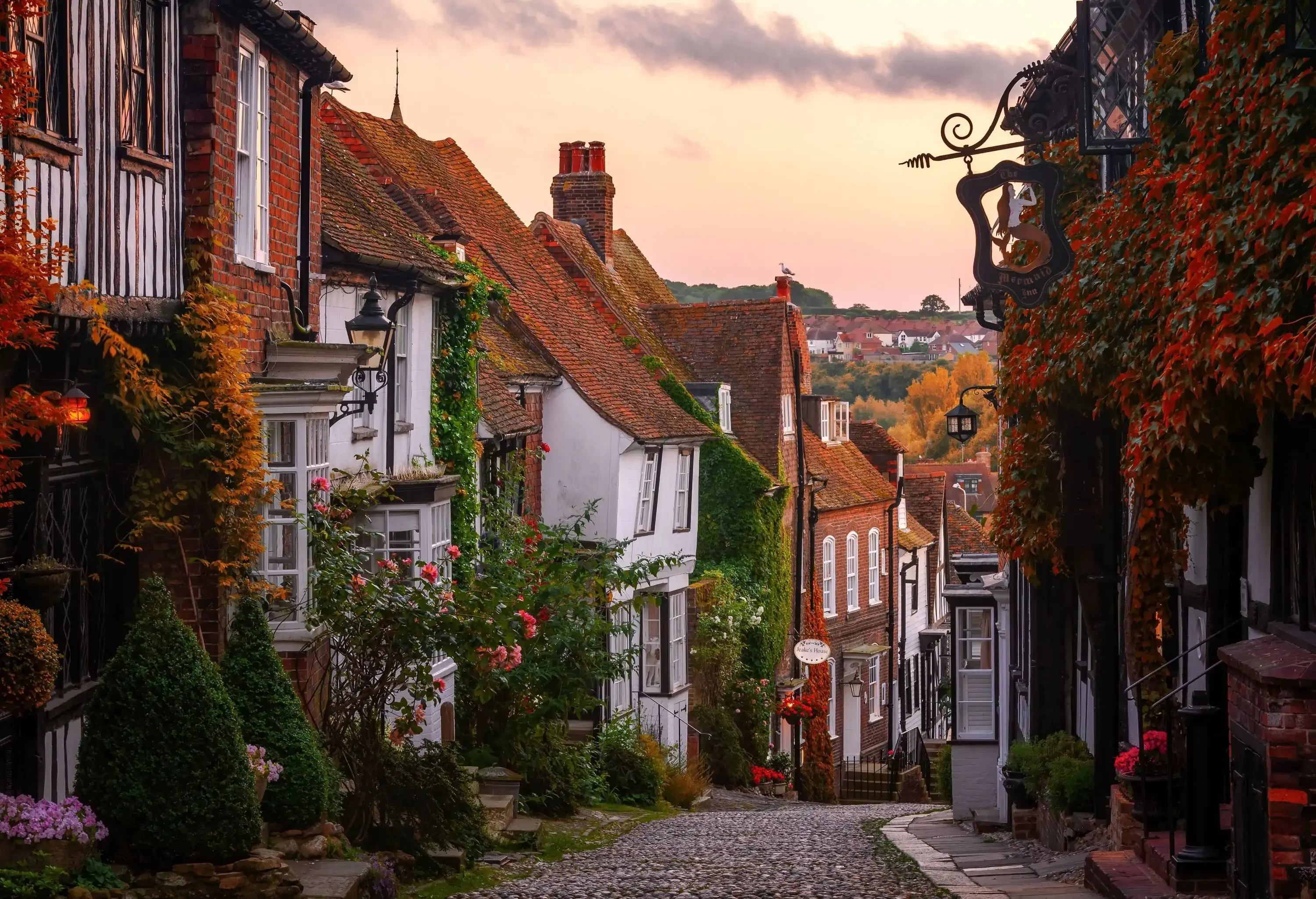 Quaint cobbled street of an English town