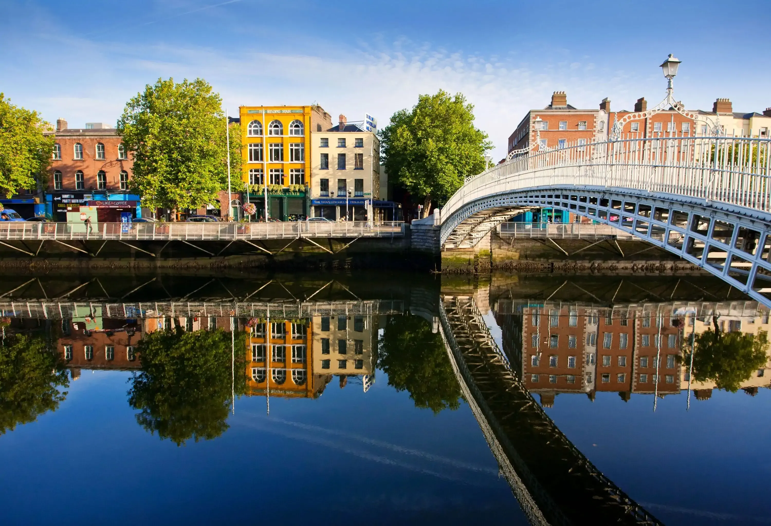 View of Ha'penny bridge on bright sunny day.