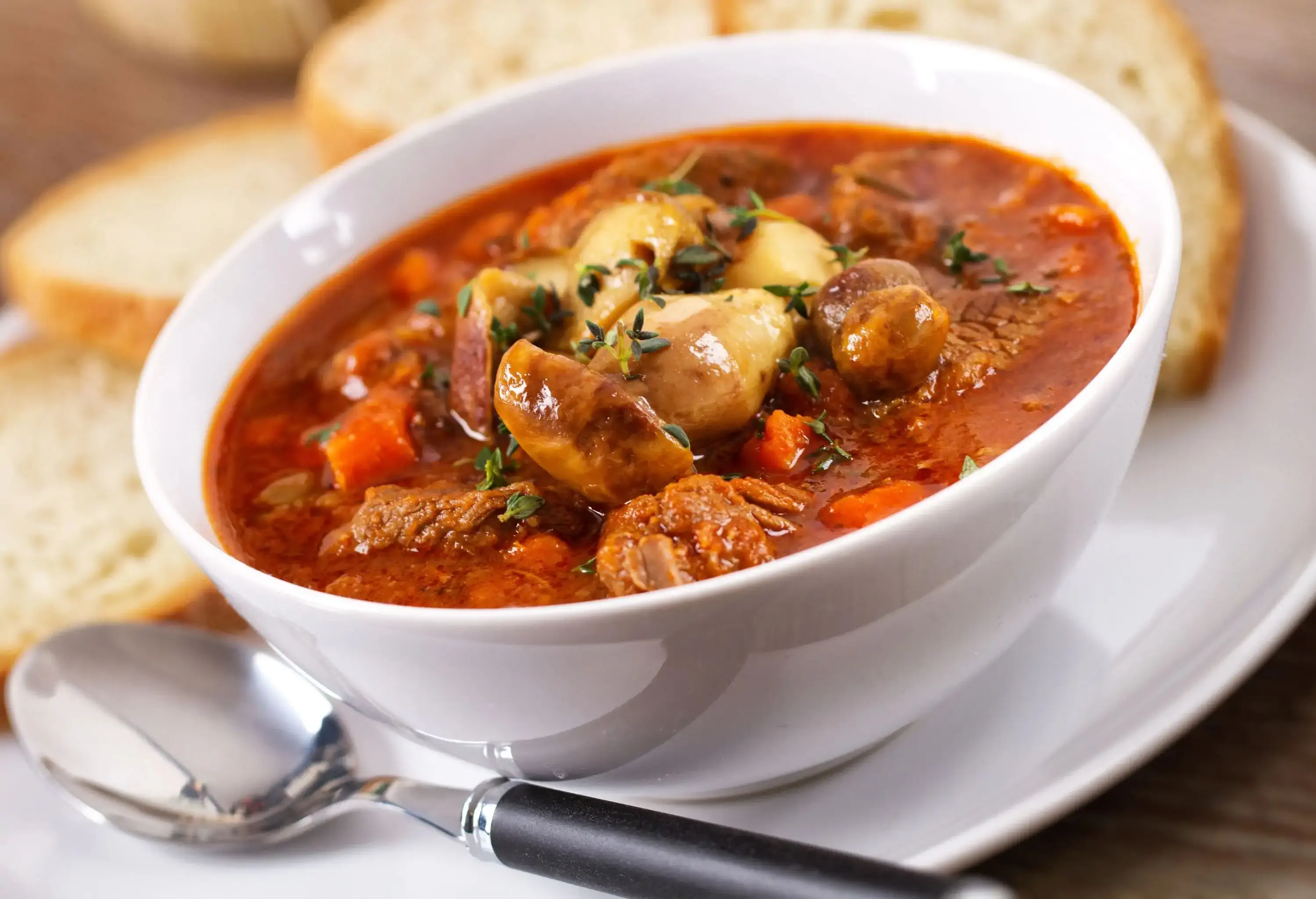 Hot Irish stew with mushrooms