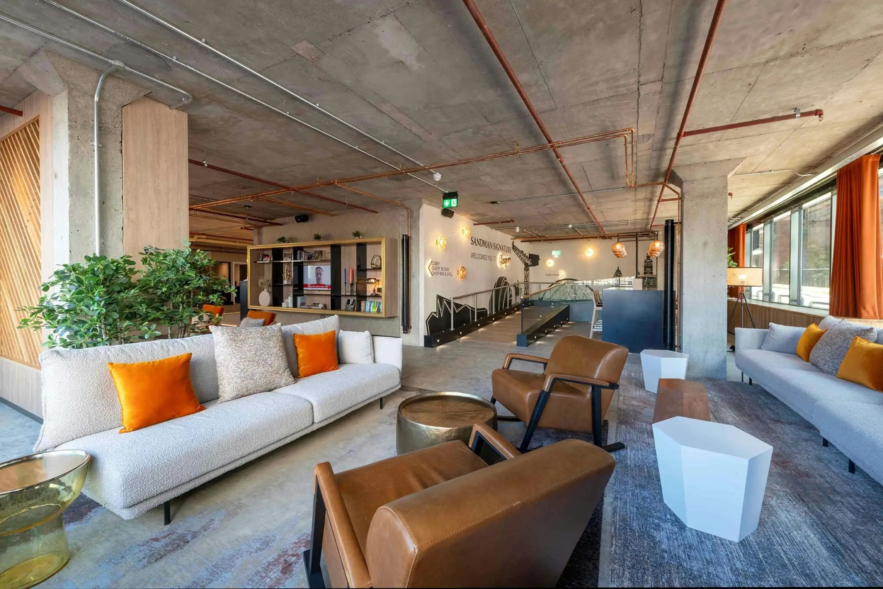Restaurant of a modern luxury hotel with colourful accents